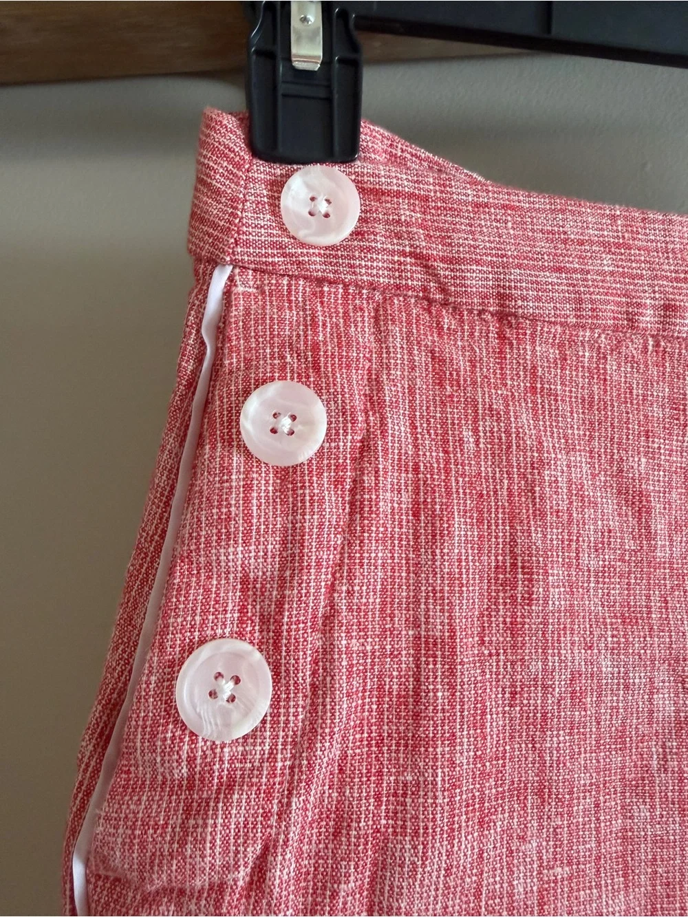 Banana Republic Women's Striped Red High-Waist Button Detail Linen Pants Size 0